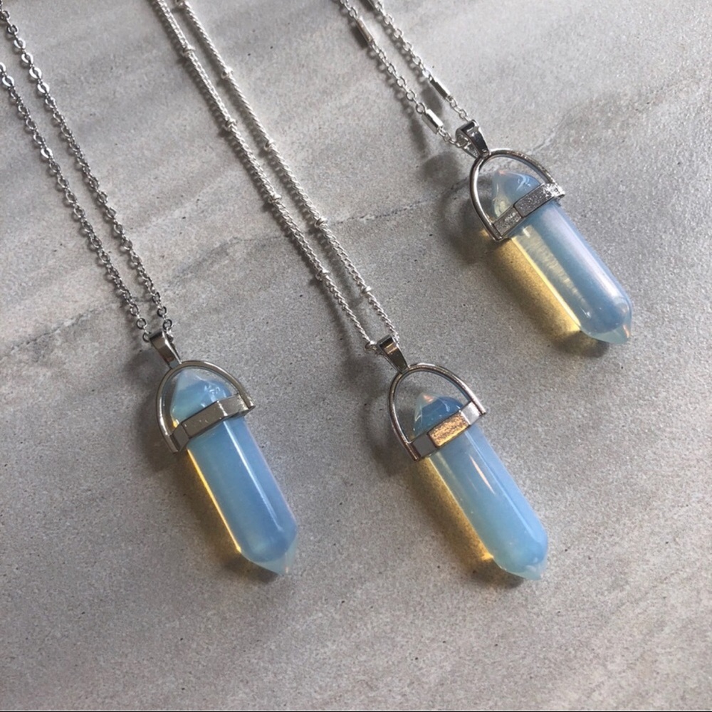 **SALE!**Moonstone Opalite Crystal Silver Necklace
